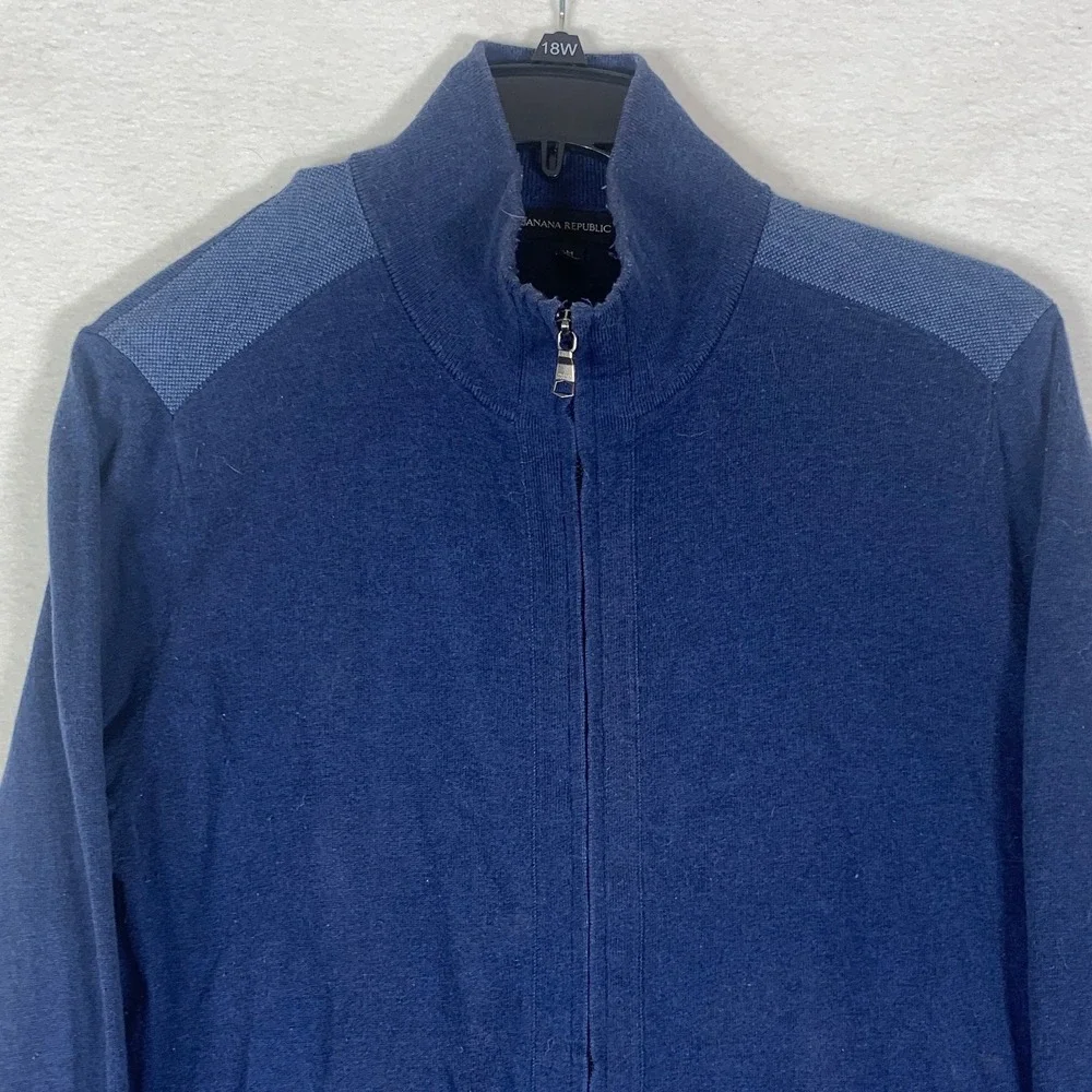 Banana Republic Men Navy Blue Full Zip Sweater Cardigan Medium Cotton Silk‎